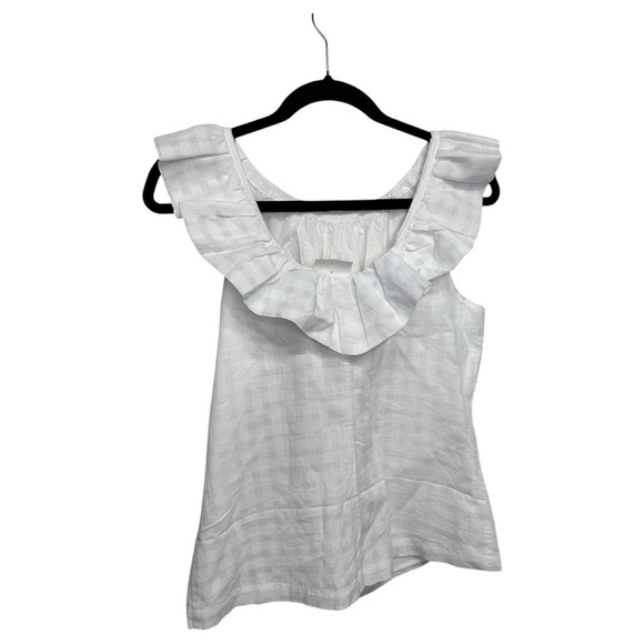 Trina Turk NWT Twin Falls Top White 100% Cotton Lined Sleeveless Ruffle-Trim S - Picture 3 of 6